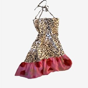 Leopard Print Dress with Pink Floral Hem